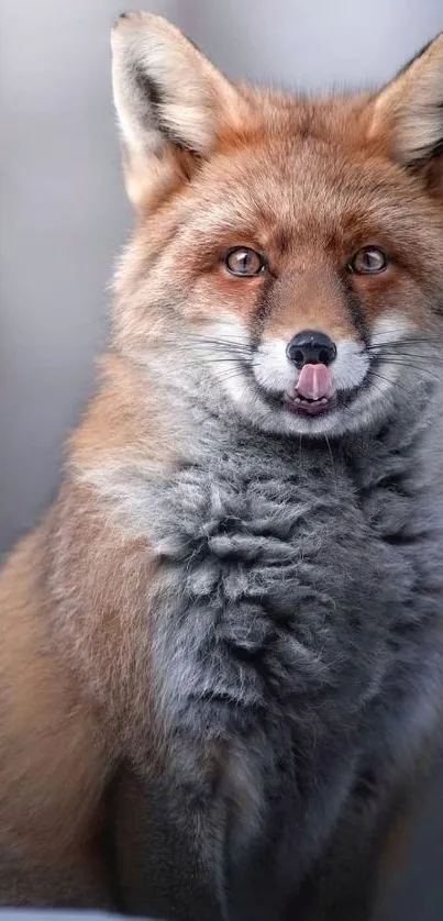 Close-up of a beautiful fox with rich red and silver fur.