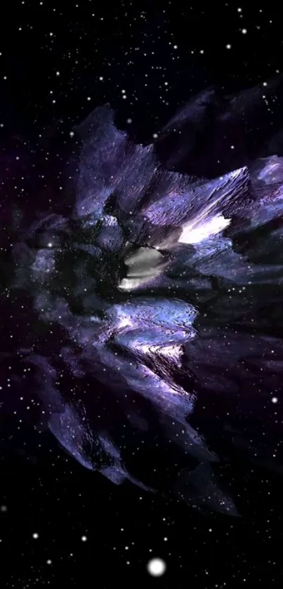 Purple and black nebula artwork with stars in space background.