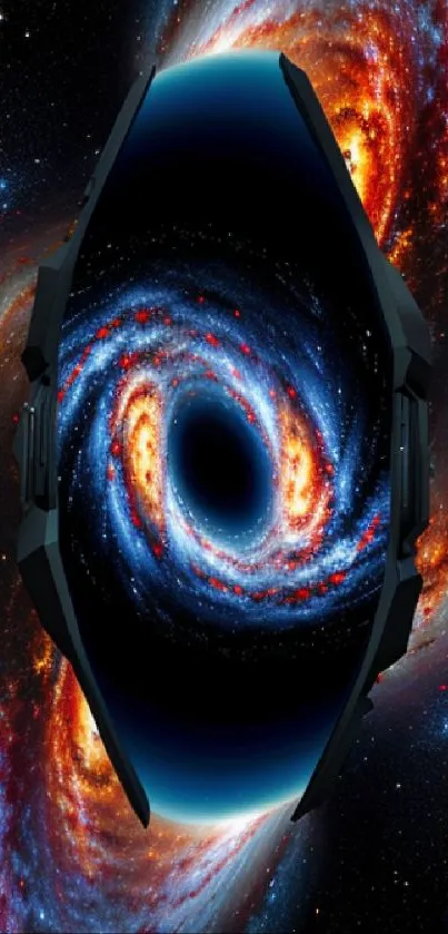 A stunning dark orange galaxy vortex wallpaper with cosmic elements.