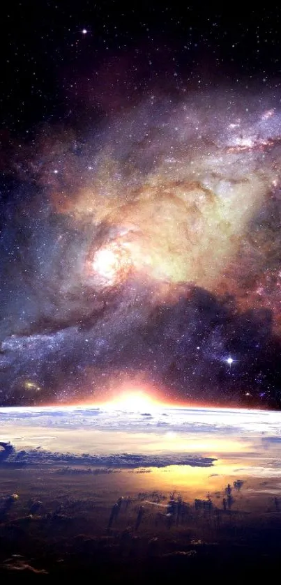 Galaxy and Earth view mobile wallpaper showcasing space beauty.