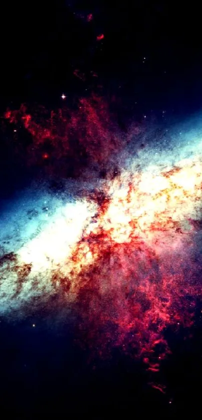 Vibrant galaxy explosion with glowing stars and cosmic colors, ideal for phone wallpaper.