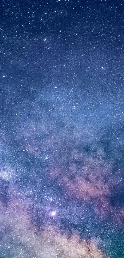 Colorful galaxy wallpaper with stars and cosmic clouds for mobile phone.