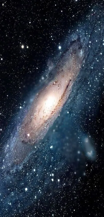 A stunning spiral galaxy with twinkling stars in the dark universe background.