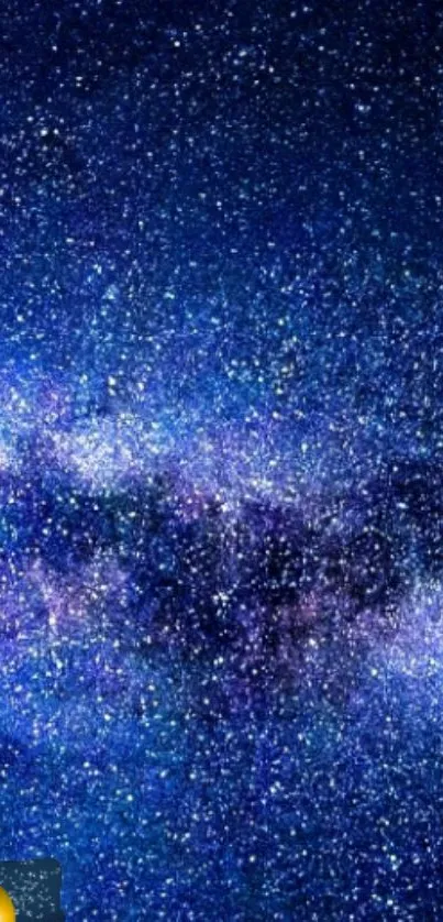 Vibrant galaxy wallpaper with blue stars and cosmic clouds.