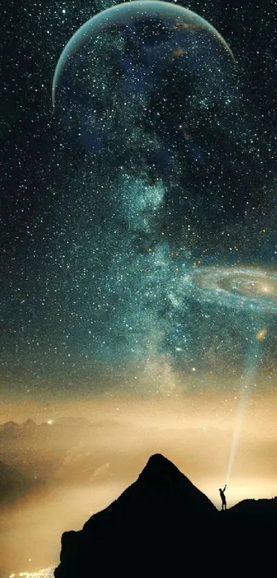 A stunning galaxy night sky with stars and planets on a mobile wallpaper.