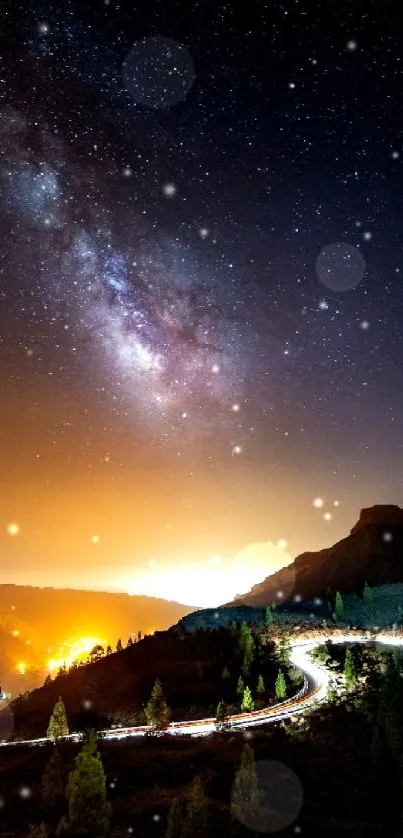 Galaxy landscape with vibrant night sky and stars for mobile wallpaper.