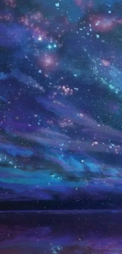 Galaxy night sky wallpaper with stars and purple-blue hues.