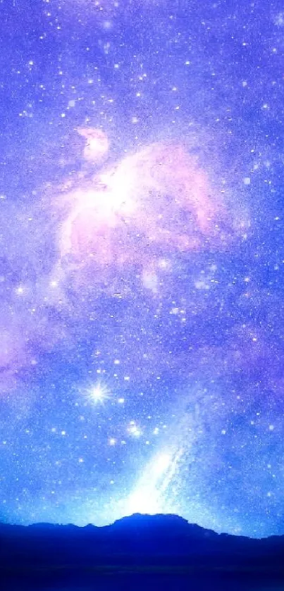 Galaxy night sky wallpaper with stars and shades of blue and purple.