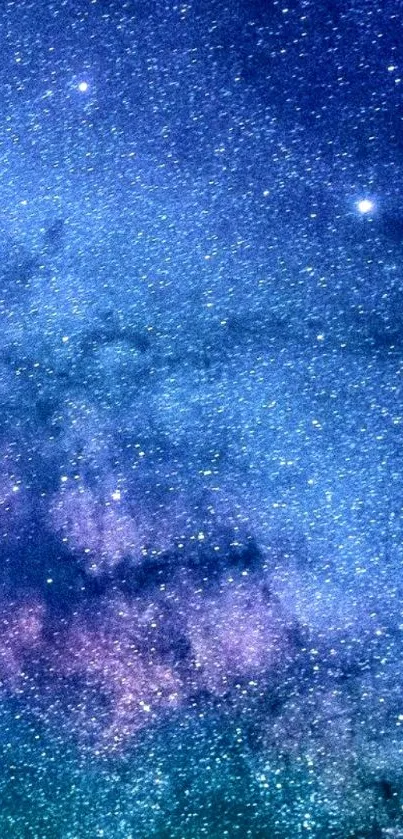 Vivid galaxy wallpaper with stars in blue and purple hues for mobile phones.