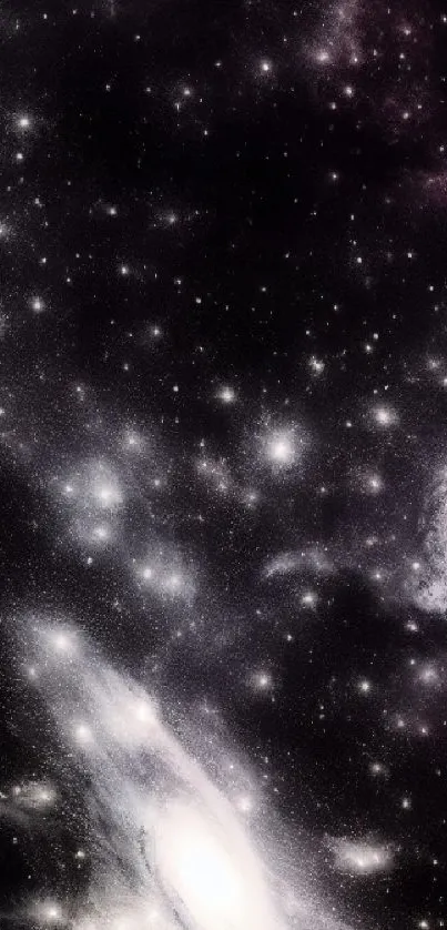 Galaxy phone wallpaper with stars and nebulae in deep space design.