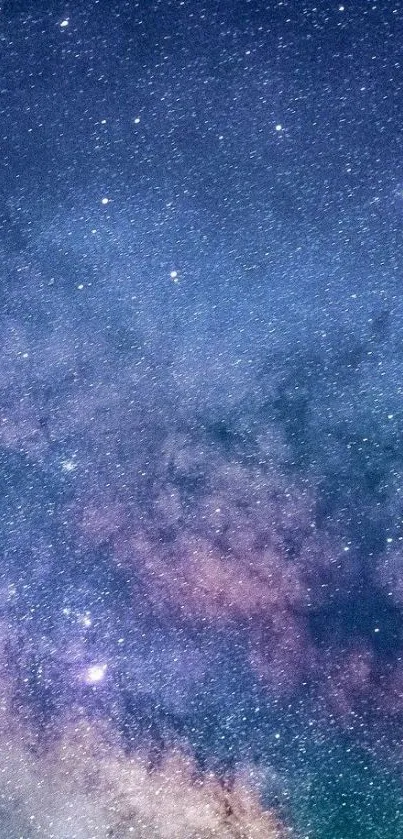 Vivid galaxy wallpaper with star clusters and nebulae in indigo blue hues.