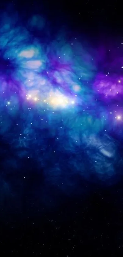 Vibrant galaxy mobile wallpaper with purple and blue hues and sparkling stars.