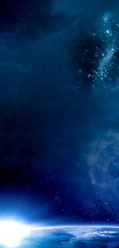 Deep blue galaxy wallpaper with starry effect.