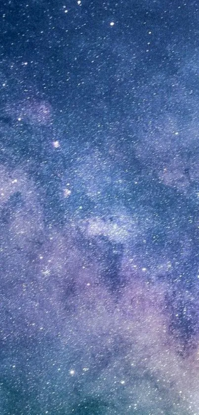 Galaxy wallpaper with vibrant stars and cosmic clouds in purple hues.