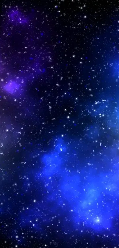 Vibrant blue galaxy wallpaper with sparkling stars.