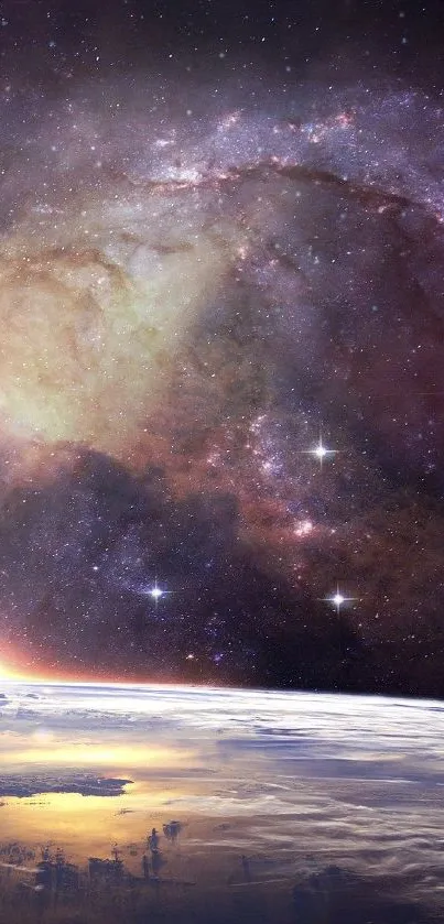 A breathtaking galaxy seen from space with stars and cosmic clouds.