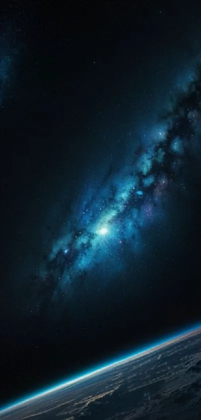 View of galaxy from space with blue hues.