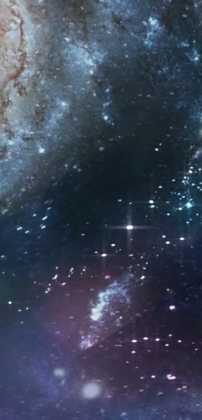 Galaxy wallpaper with stars and cosmic landscape.