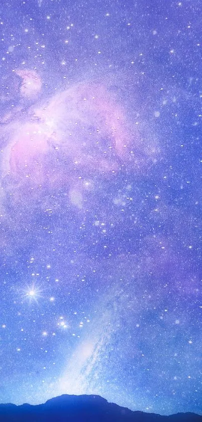 Vibrant galaxy wallpaper with stars and purple hues.