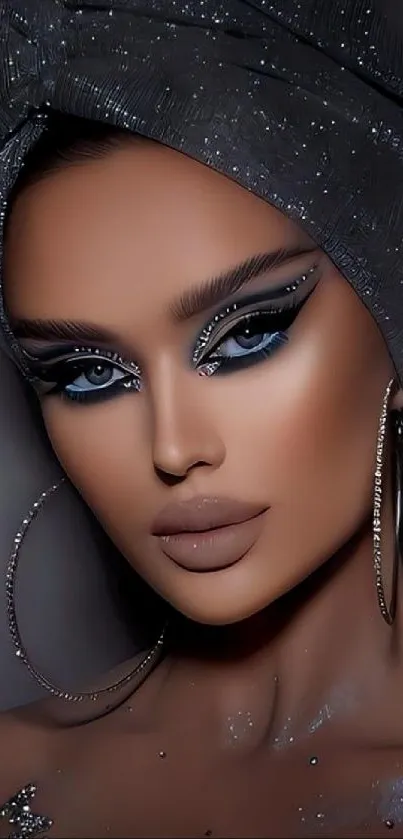 Glamorous portrait with sparkling makeup and contemporary style.