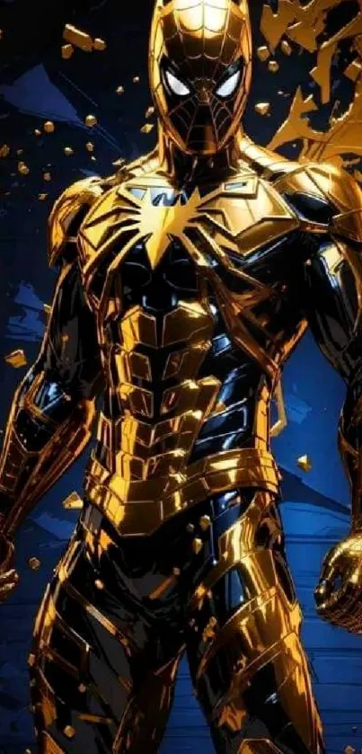 Gold superhero armor design on a black background wallpaper.