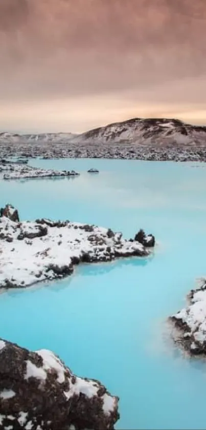 Stunning Iceland landscape with ice blue waters and serene snowy mountains.