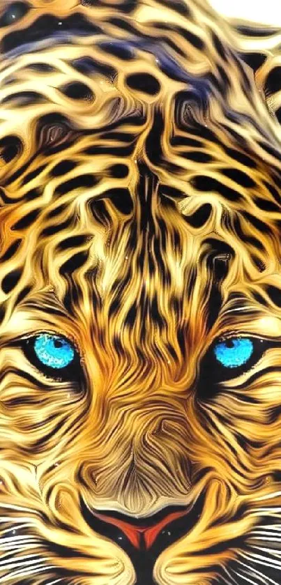 Artistic leopard design with piercing blue eyes, ideal for phones.