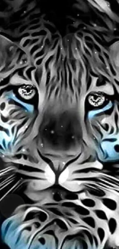 Leopard with blue highlights in detailed art.