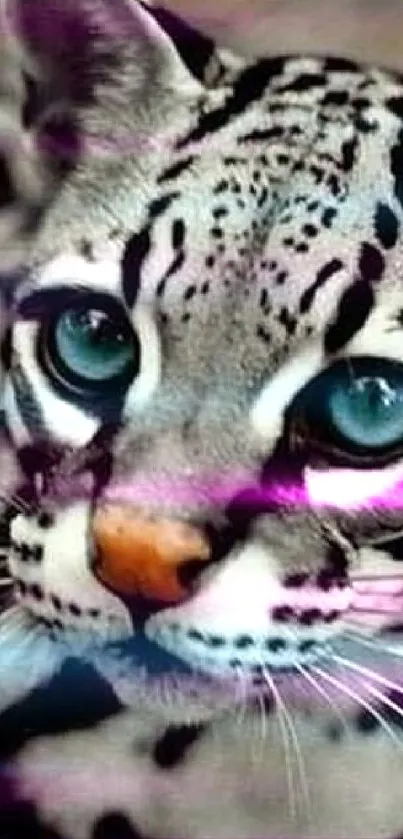 A striking artistic image of a leopard with blue eyes and black patterns.