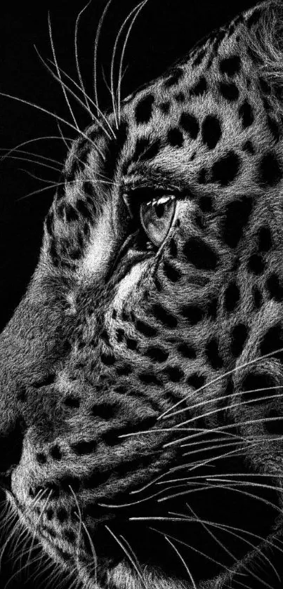 Black and white leopard profile wallpaper for mobile.