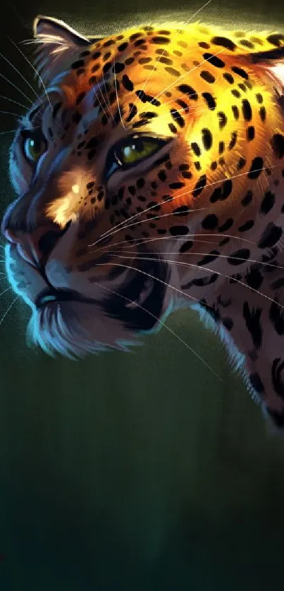 Vivid illustration of a leopard with intricate details on a phone wallpaper.