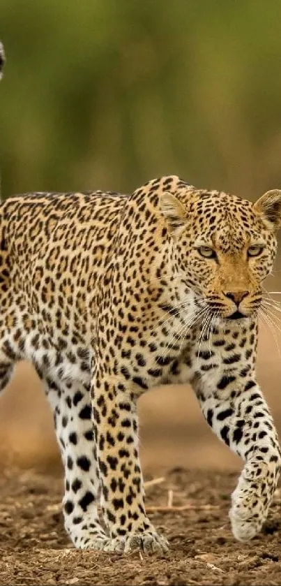 Leopard walking gracefully in its natural habitat.