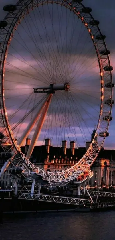 Mobile wallpaper of London Eye at sunset, featuring a dramatic and elegant skyline.