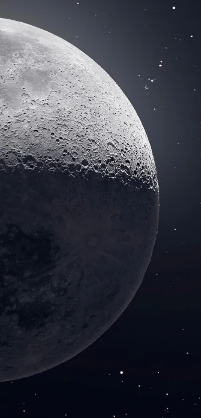 Lunar surface wallpaper with starry background.