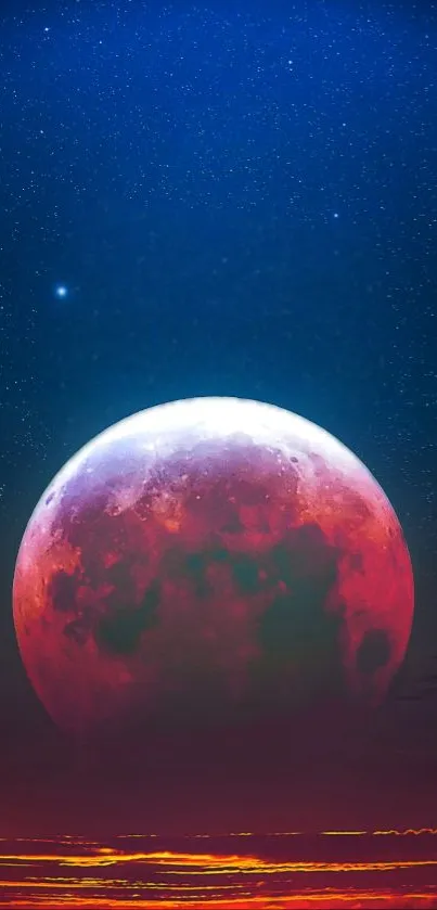 Vivid moon under starry sky mobile wallpaper.