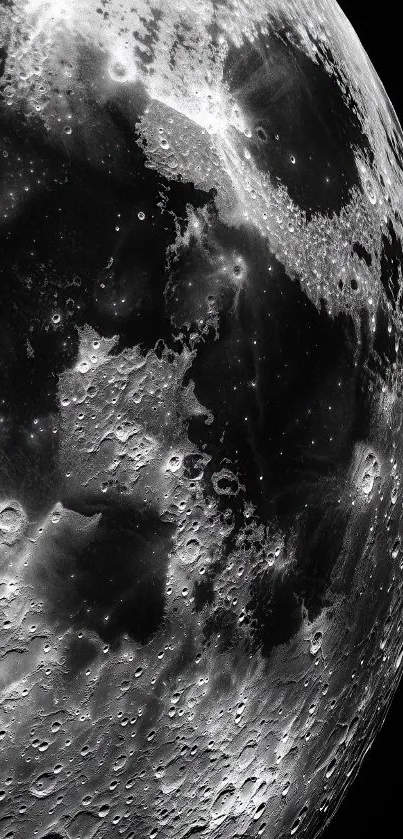 High-resolution black and white image of moon's surface.