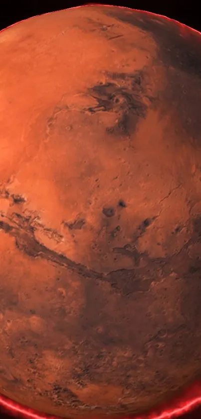 Detailed close-up of Mars, showcasing the red planet's surface for mobile wallpaper.