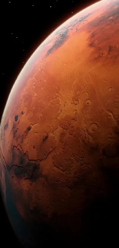 Stunning Mars mobile wallpaper showing the red planet against stars.