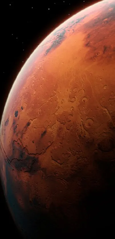 Stunning view of Mars with vivid red surface details in space.