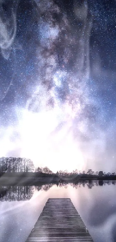 Milky Way reflecting over a tranquil lake under a starry night sky.