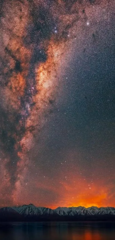 Milky Way over mountains and water at night.