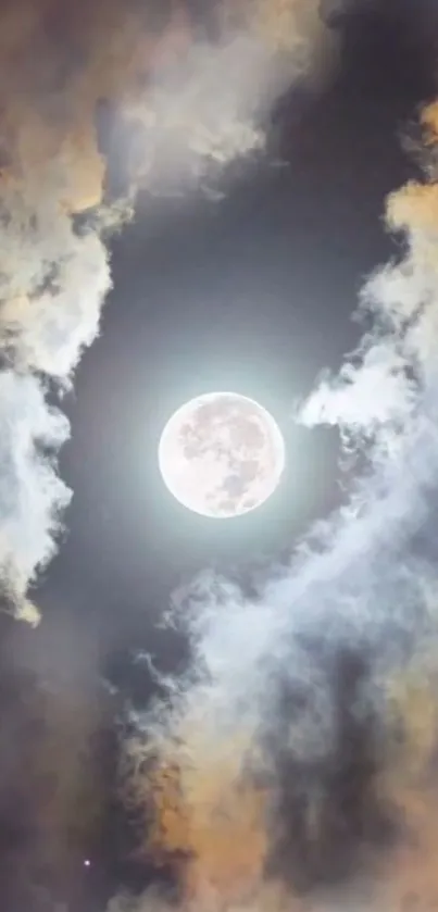 Full moon with clouds in night sky wallpaper.