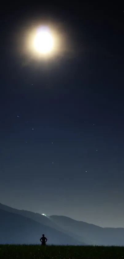 Silhouette under a moonlit starry night sky.