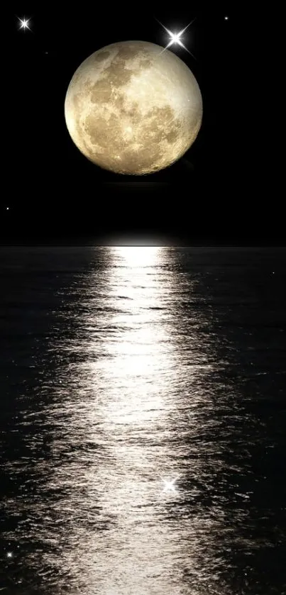 Beautiful moonlit ocean with starry sky reflection.