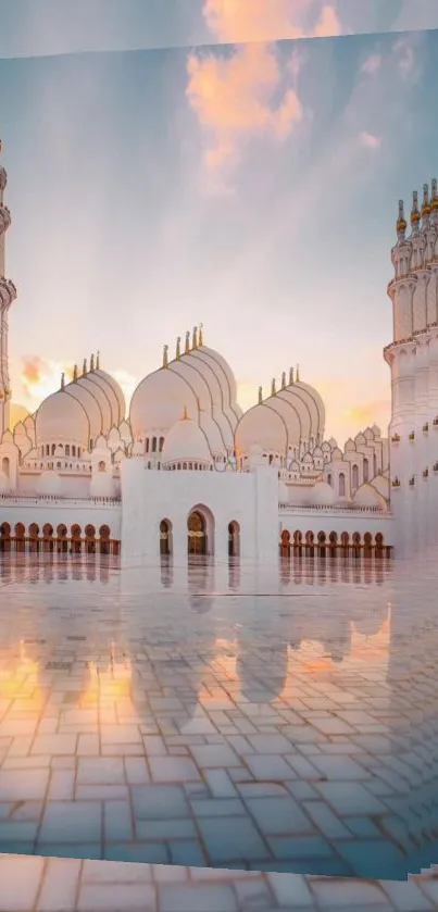 Stunning reflection of mosque at sunset.