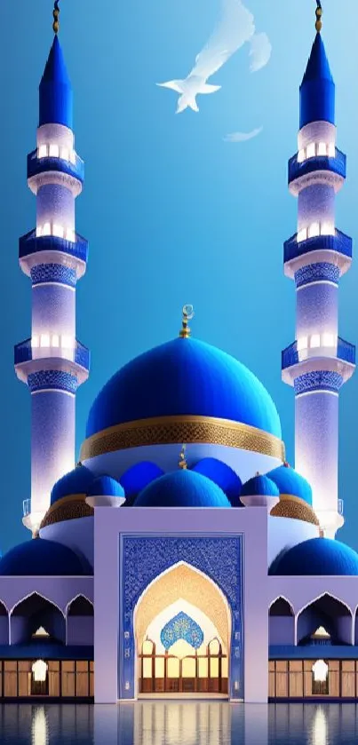 Beautiful blue mosque under a clear sky, perfect for serene mobile wallpaper.