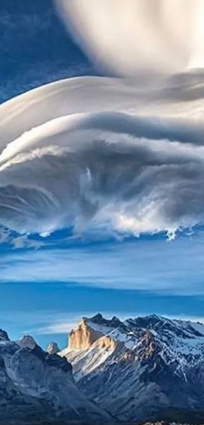 Breathtaking mountain landscape with dramatic cloud formation.