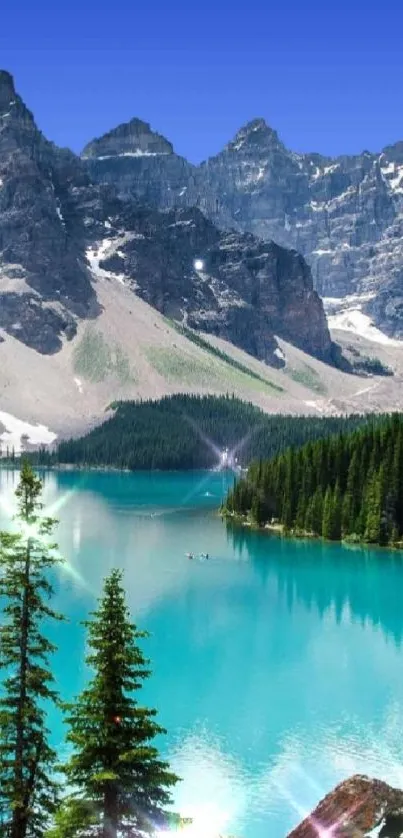 Scenic mountain lake with turquoise water and peaks