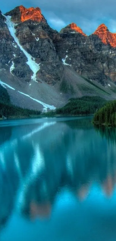 Peaceful mountain lake with stunning reflections.