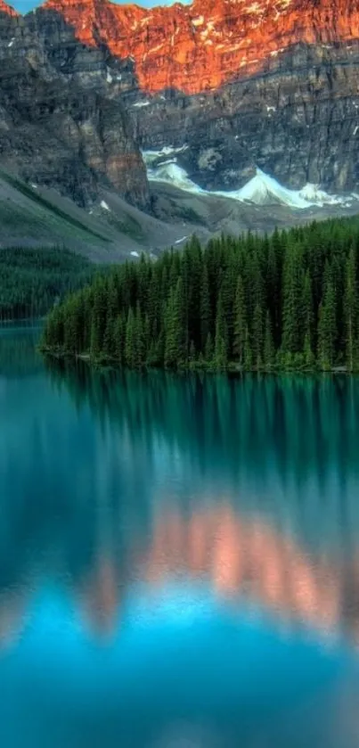 Beautiful mountain lake with forest reflection.